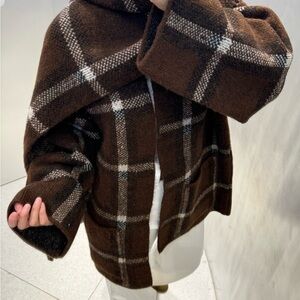 Brown Plaid Wool Coat